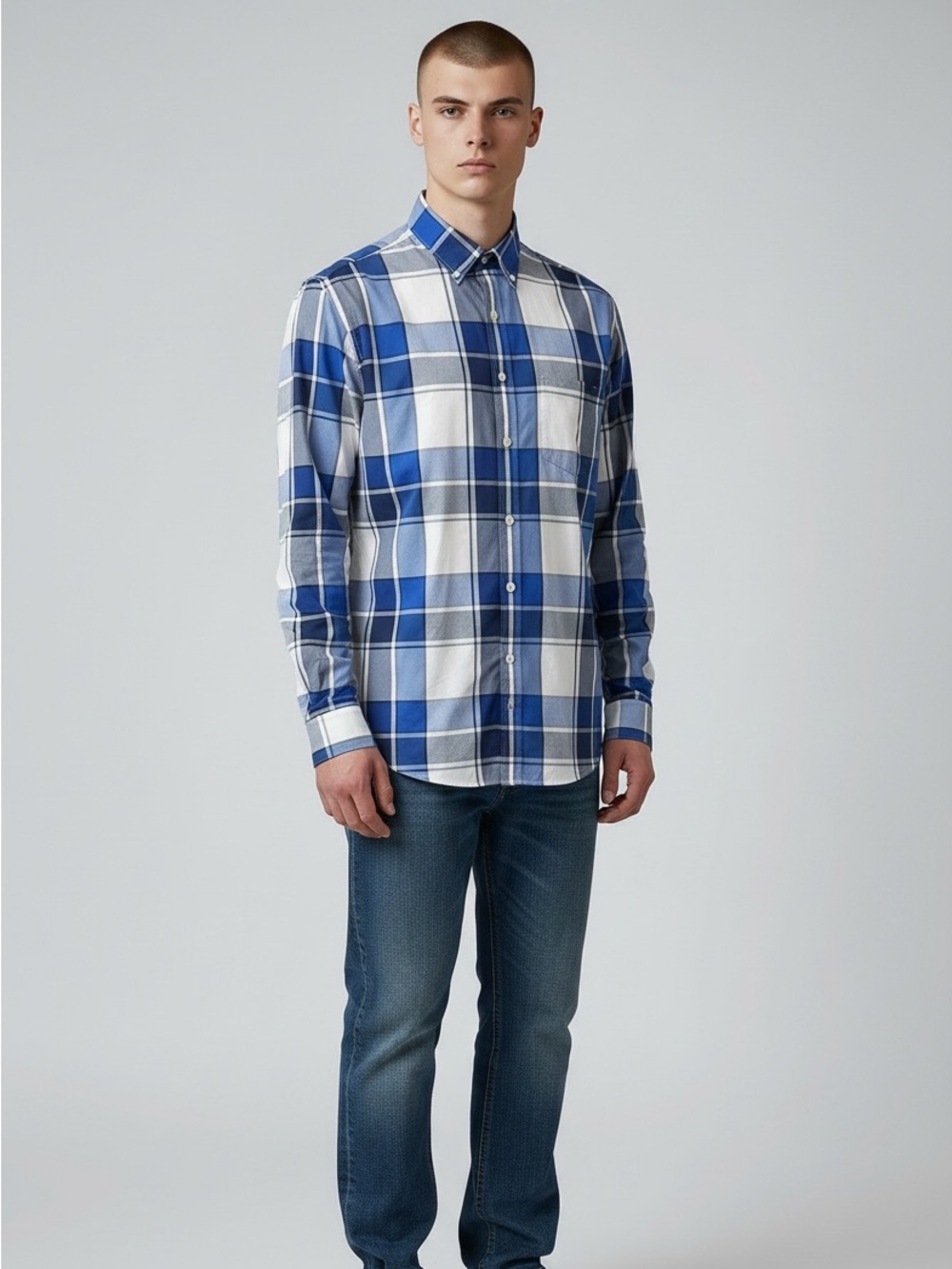 Express Men’s Size Large 16-16.5 Extra Slim Long Sleeve Plaid Button Down Shirt - Picture 1 of 6